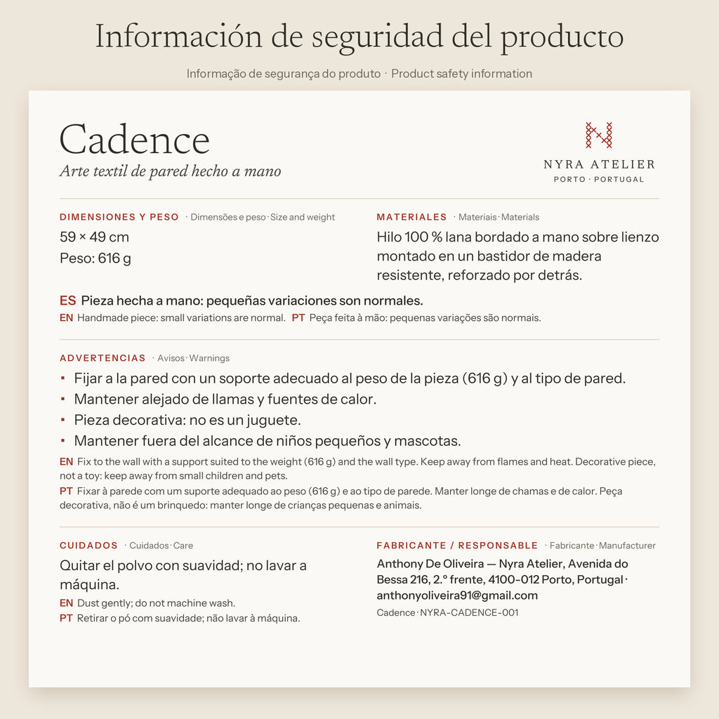 Product safety information label – Cadence (Spanish)