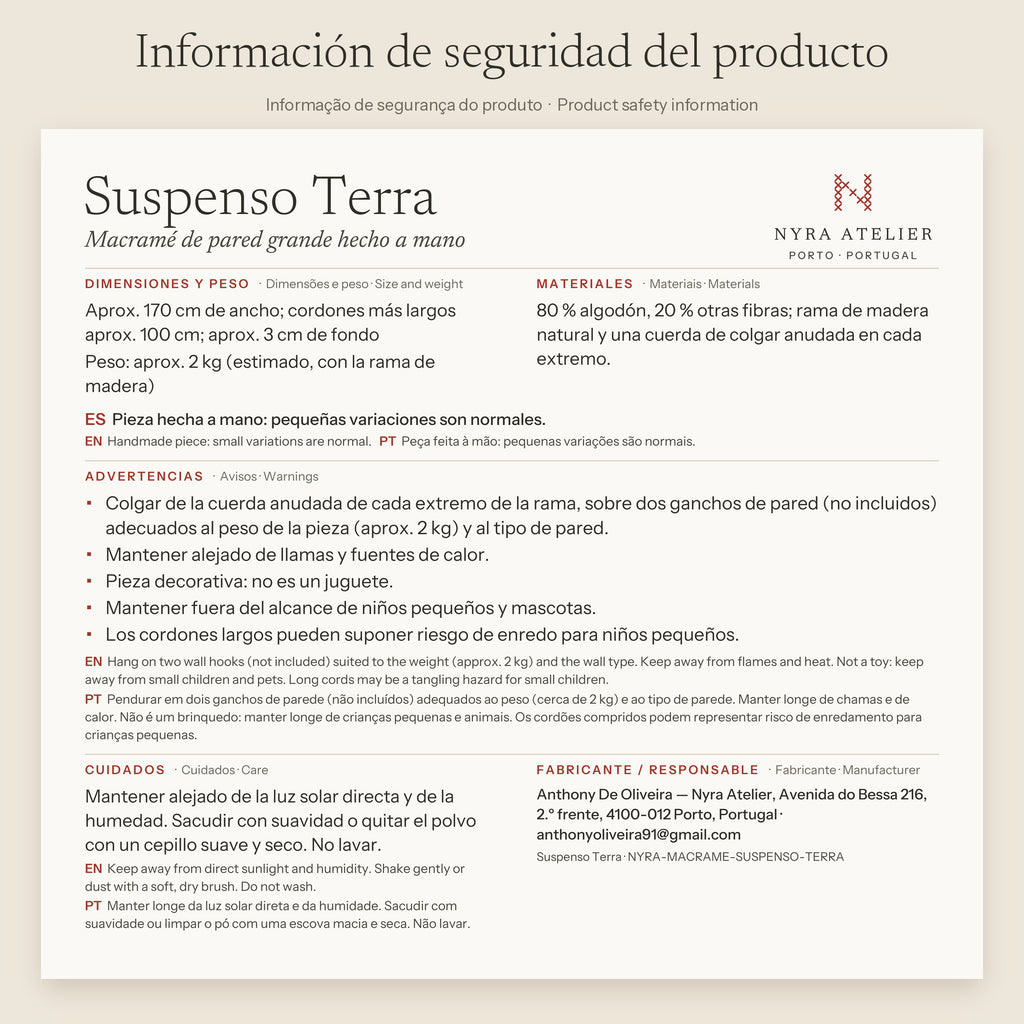 Product safety information label – Suspenso Terra (Spanish)